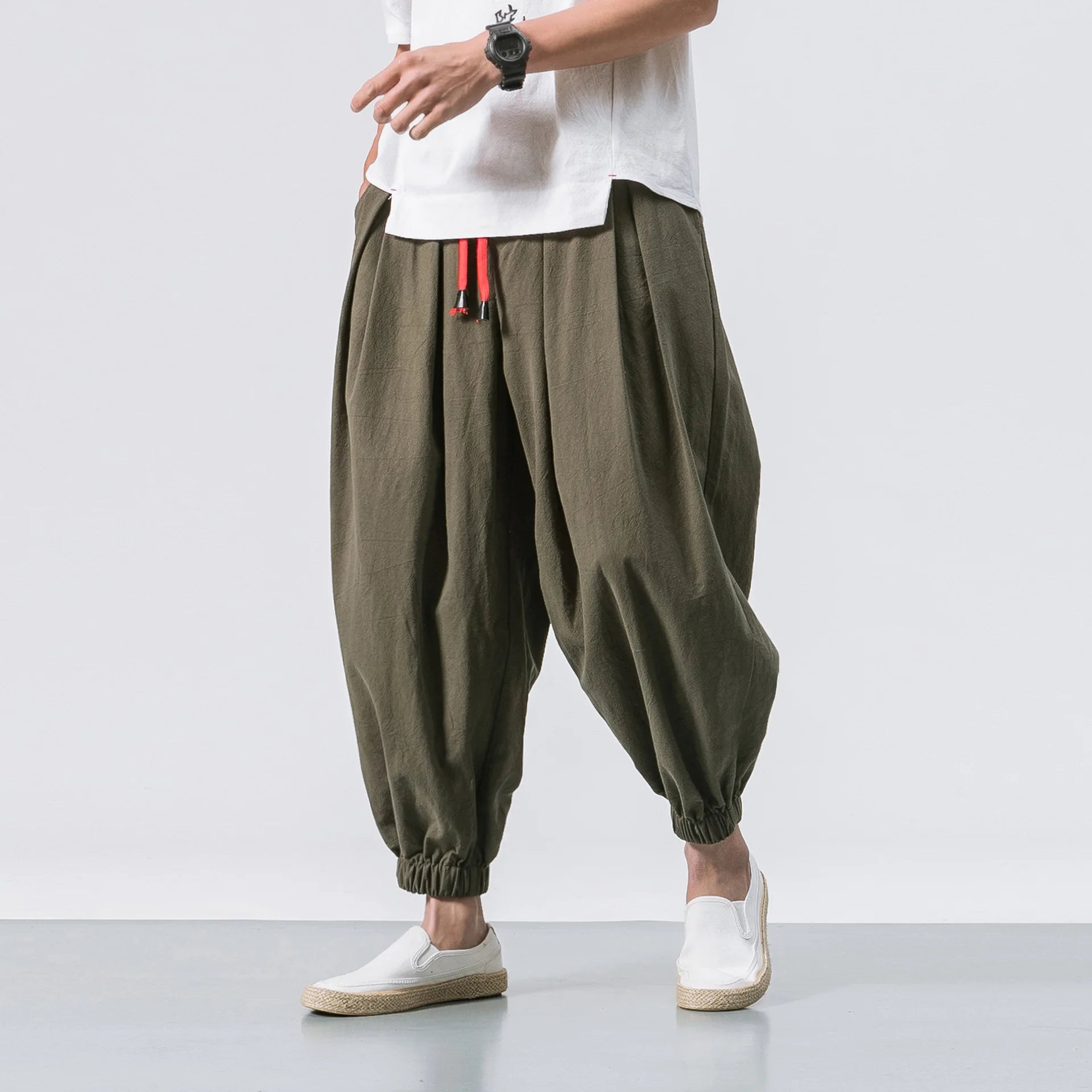 Baggy Leinenhose Grün