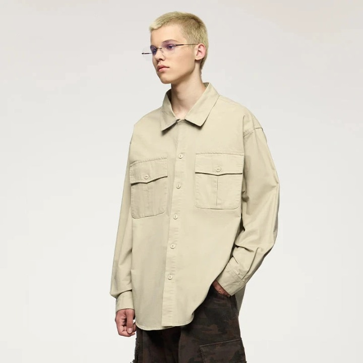 Oversize Hemd Beige Herren