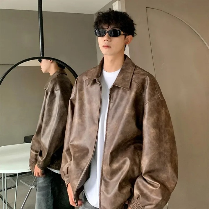 Oversize Lederjacke Men Kaffee