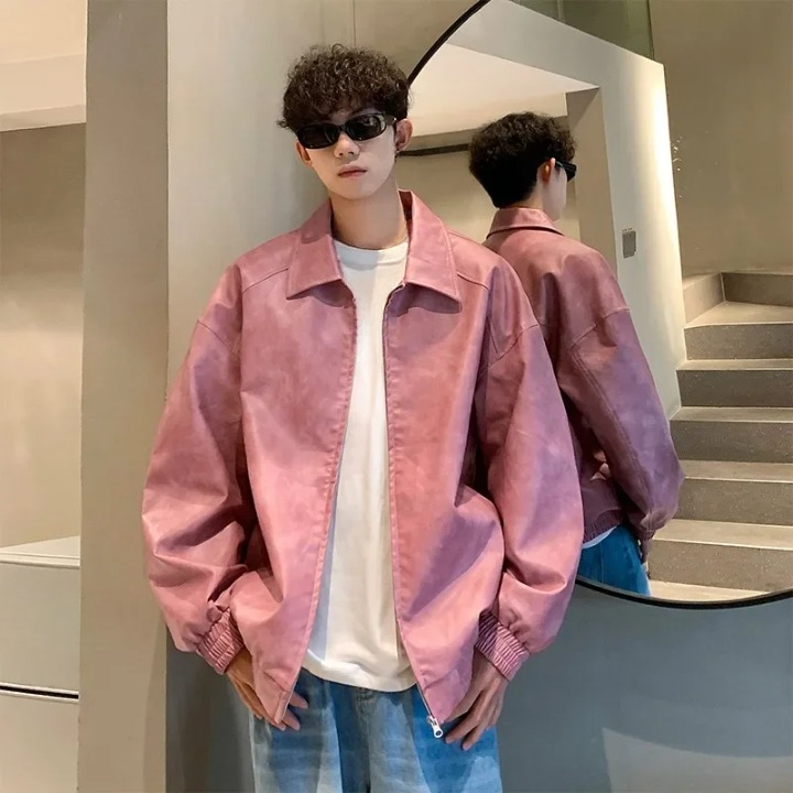 Oversize Lederjacke Men Rosa
