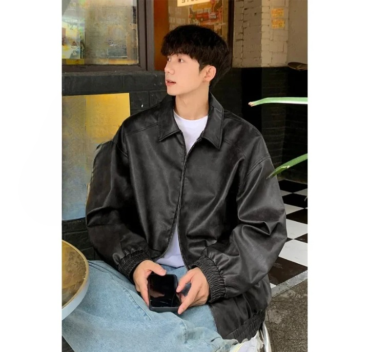 Oversize Lederjacke Men Schwarz