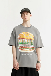 Oversized Black Printed T Shirt Grau