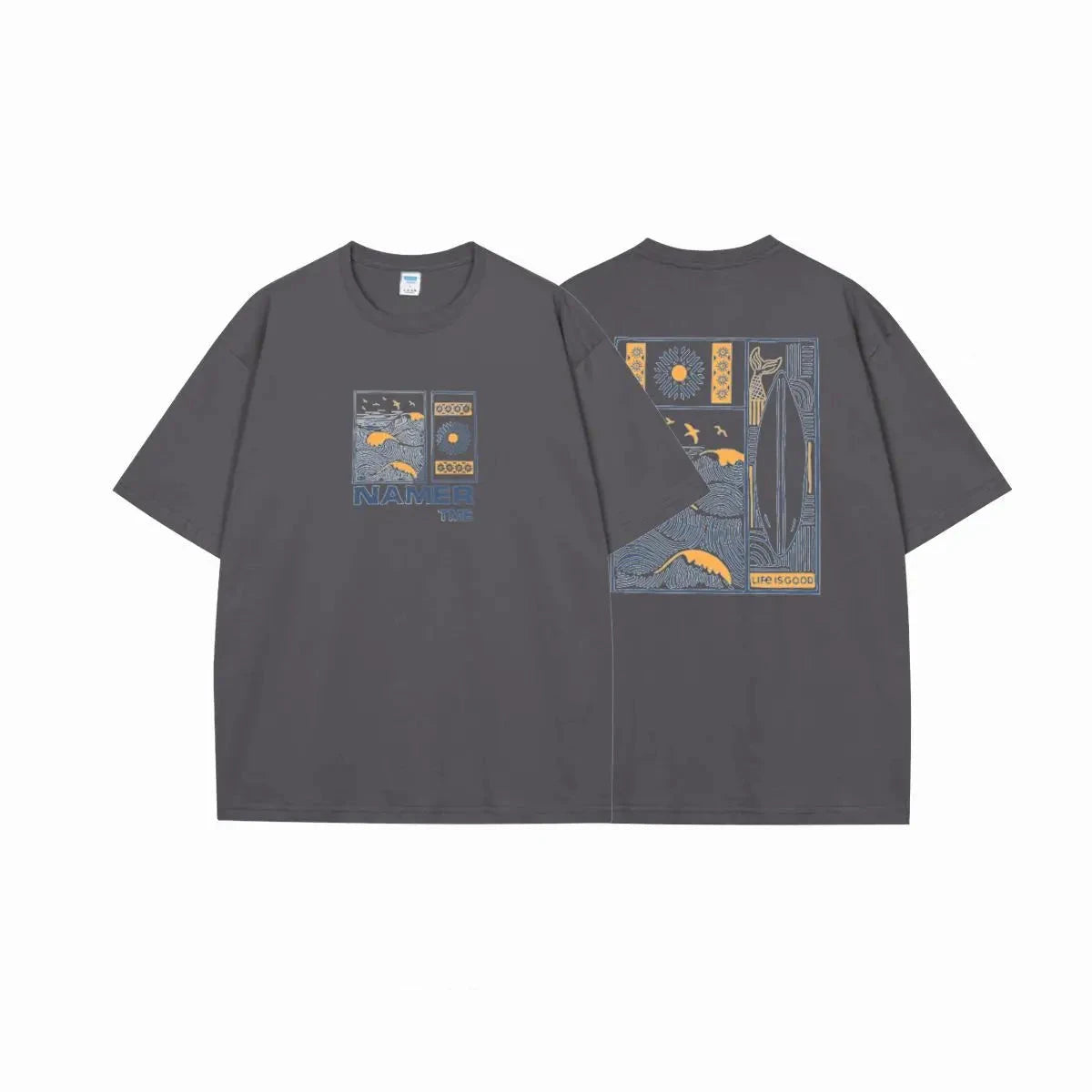 Oversized T Shirt Herren Backprint Grau