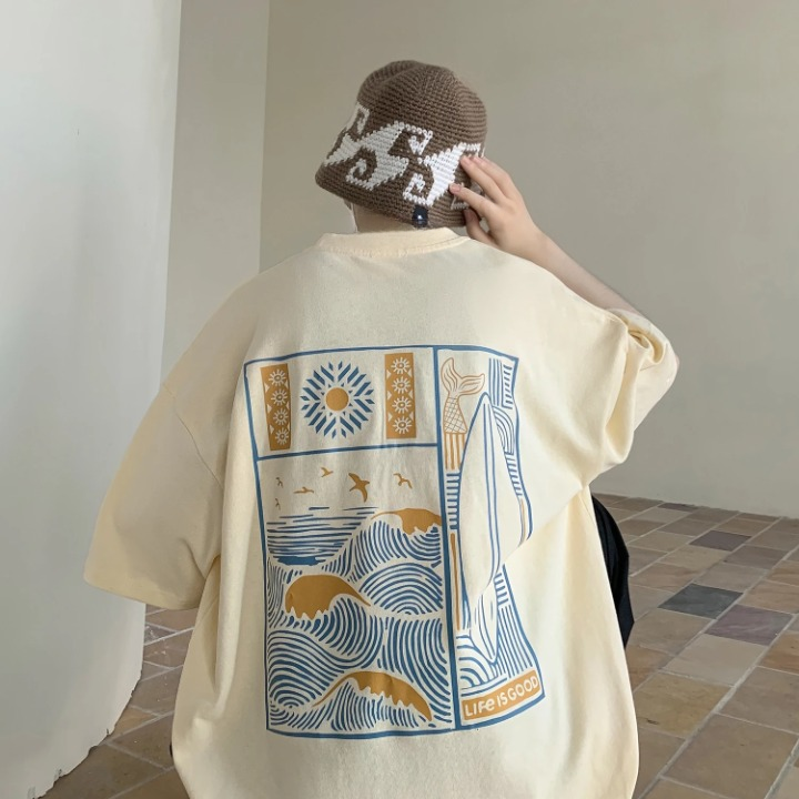 Oversized T Shirt Herren Backprint Khaki