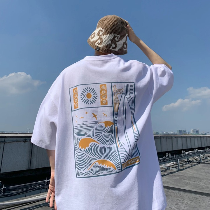 Oversized T Shirt Herren Backprint Weiß