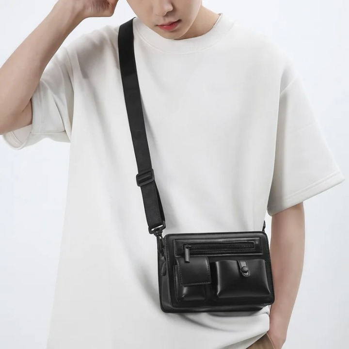 Umhangetasche Herren Leder Schwarz